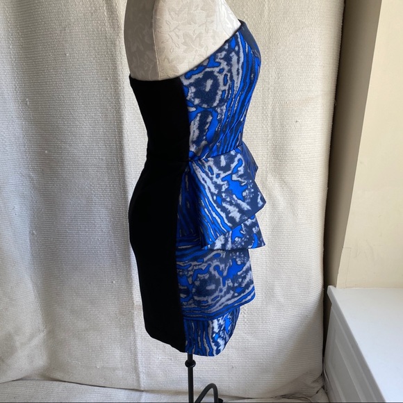 Bebe S Swirl Print Strapless Mini Dress Blue Black - Picture 4 of 8